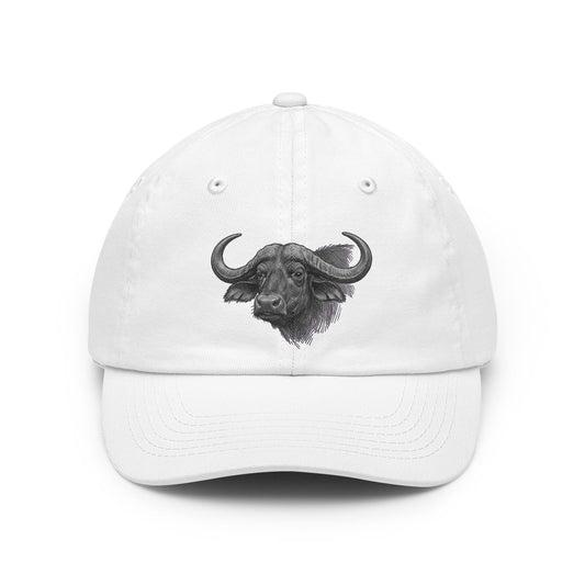 Color: White | Pencil Sketch Art Cape Buffalo Dad Hat — Graphic