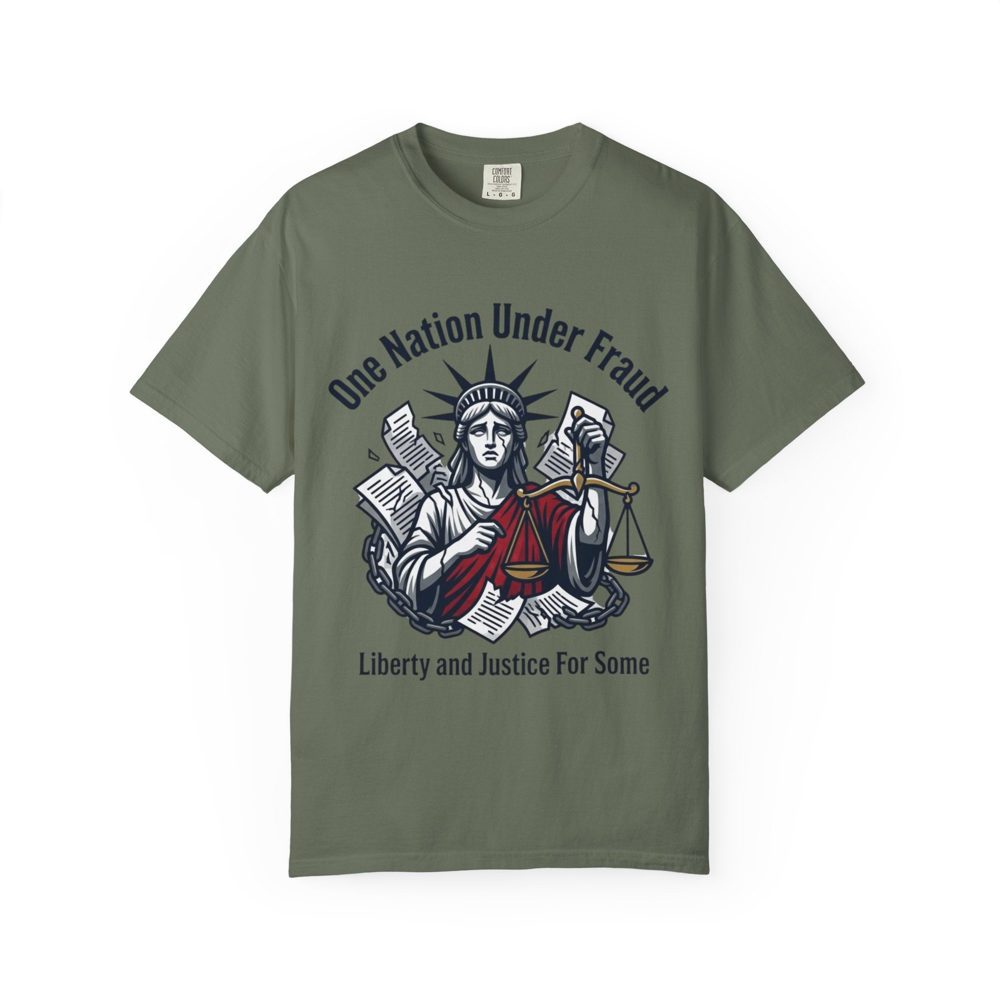 "One Nation Under Fraud" Unisex Garment-Dyed T-shirt