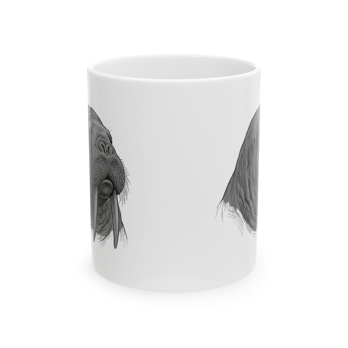 "Pencil Sketch Art Walrus" White Ceramic Mug — Graphic
