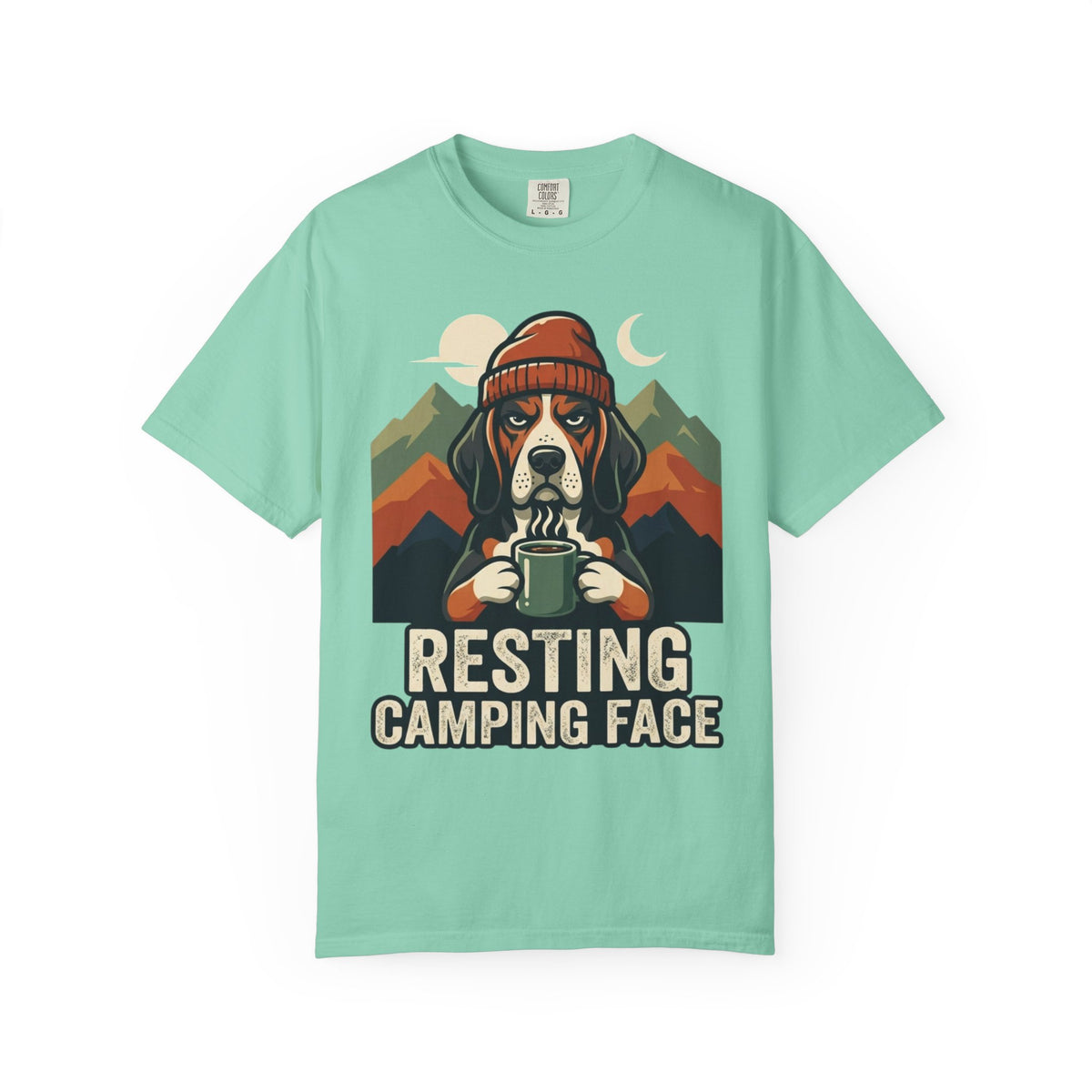 Color: Island Reef | Resting Camping Face Unisex Garment-Dyed Tee