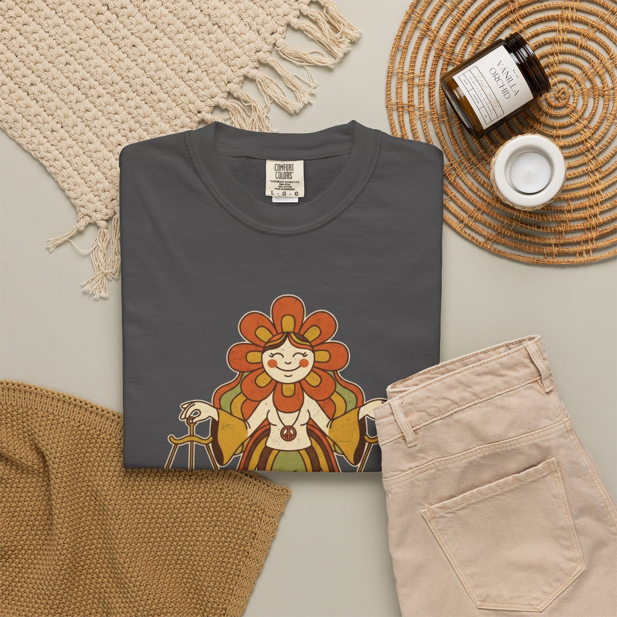 "Retro Mascot Groovy Libra" Unisex Garment-Dyed Tee