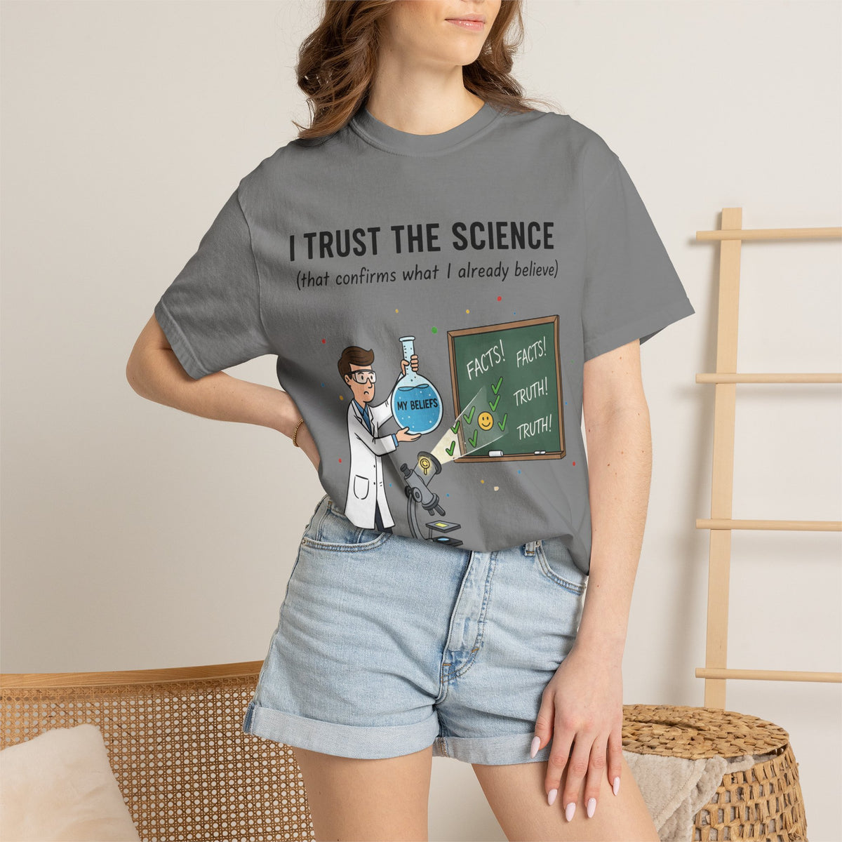 Color: Grey | I Trust The Science Unisex Garment-Dyed T-shirt