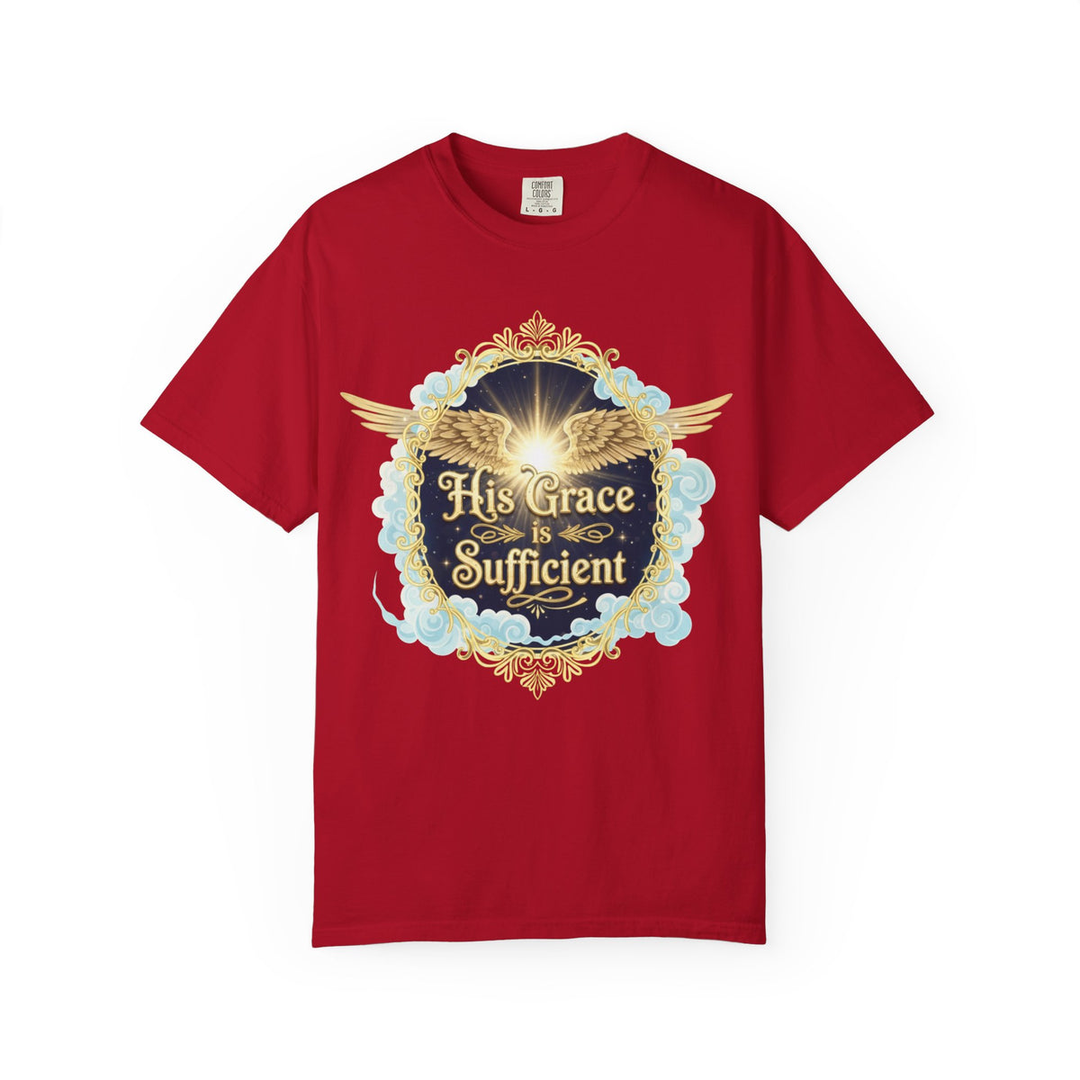 Color: Red | His Grace is Sufficient Unisex Garment-Dyed T-shirt