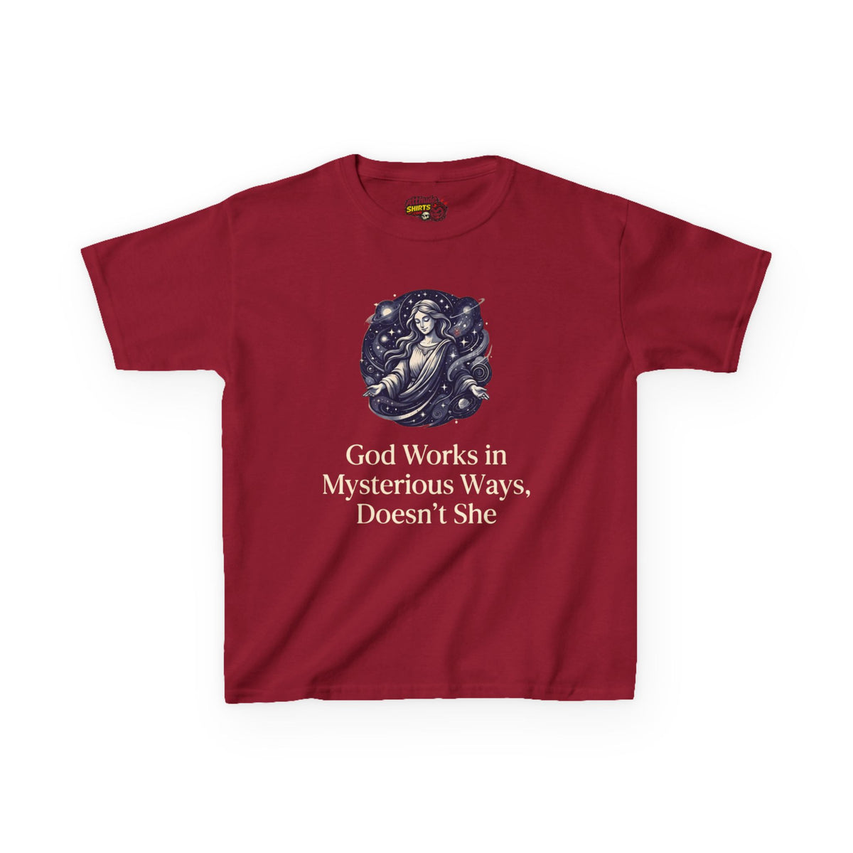 Color: Cardinal Red | God Works in Mysteroius Ways Kids Tee
