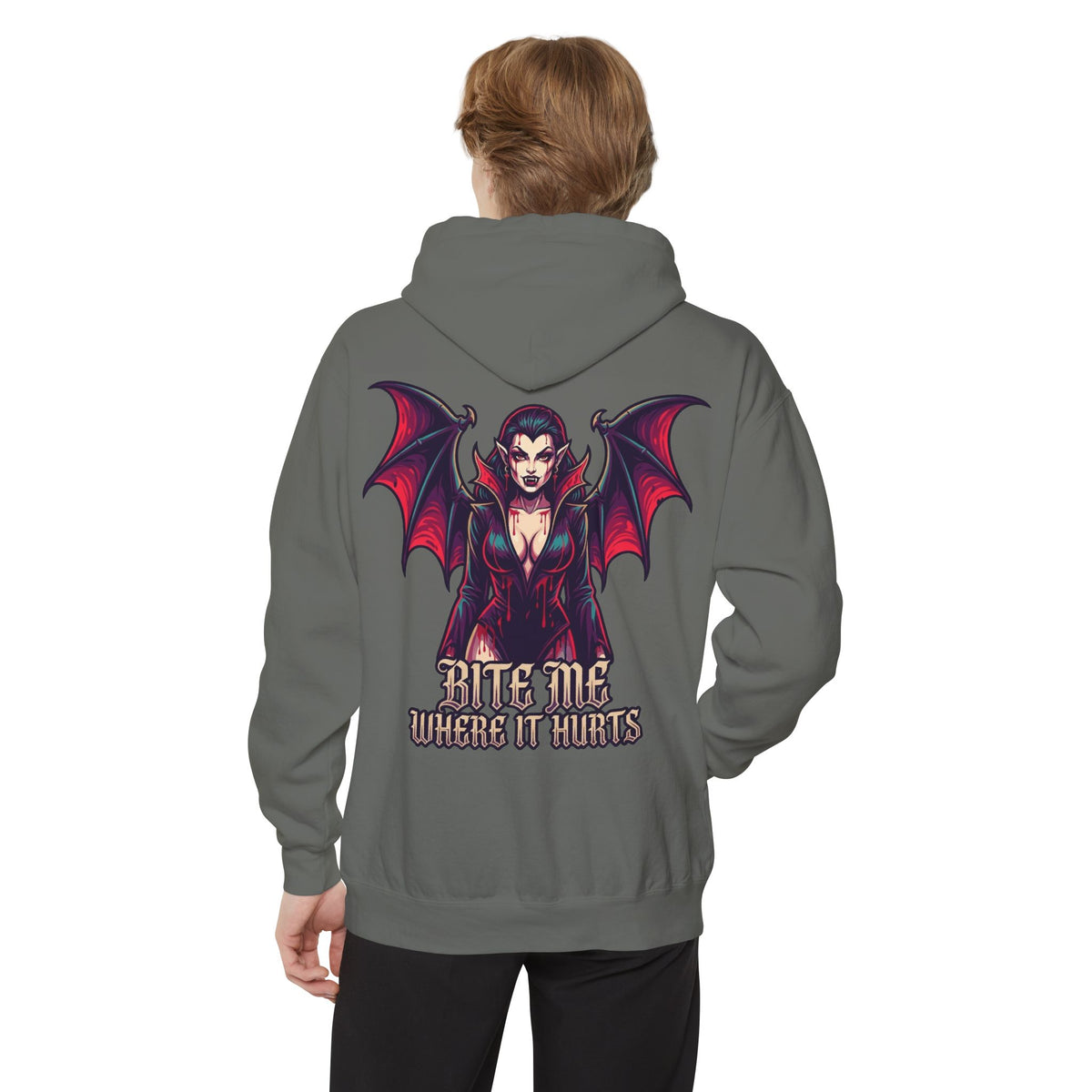 Color: Grey | Bite Me Where It Hurts Garment-Dyed Hoodie
