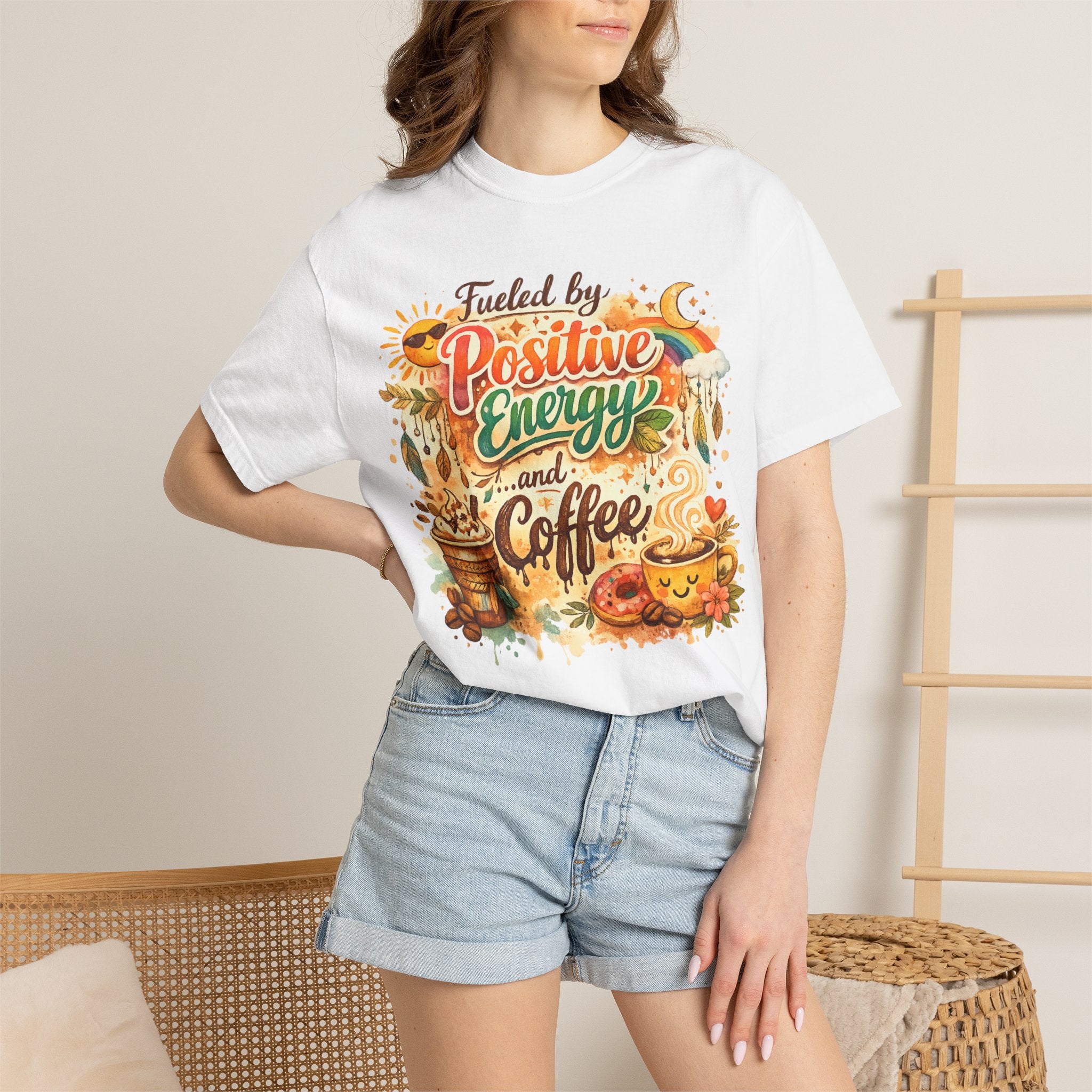 "Fueled by Positive Energy and Coffee T-Shirt" Unisex Garment-Dyed T-shirt