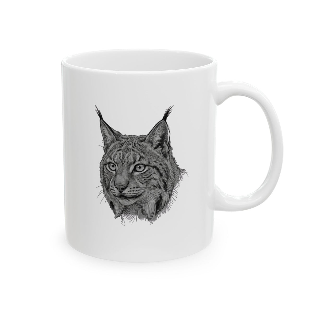 "Pencil Sketch Art Lynx" White Ceramic Mug — Graphic