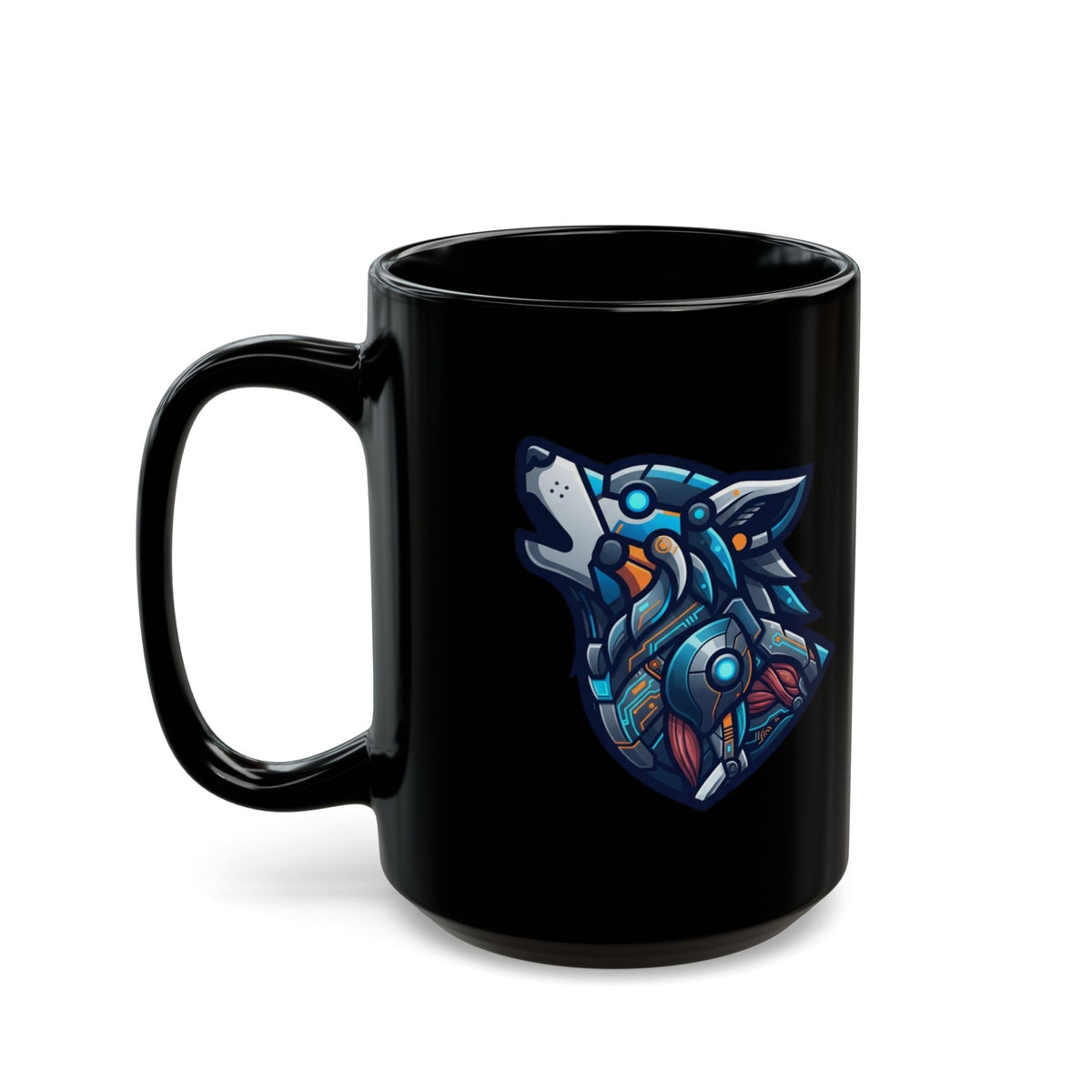 "Cyber Wolf" Black Ceramic Mug — Graphic