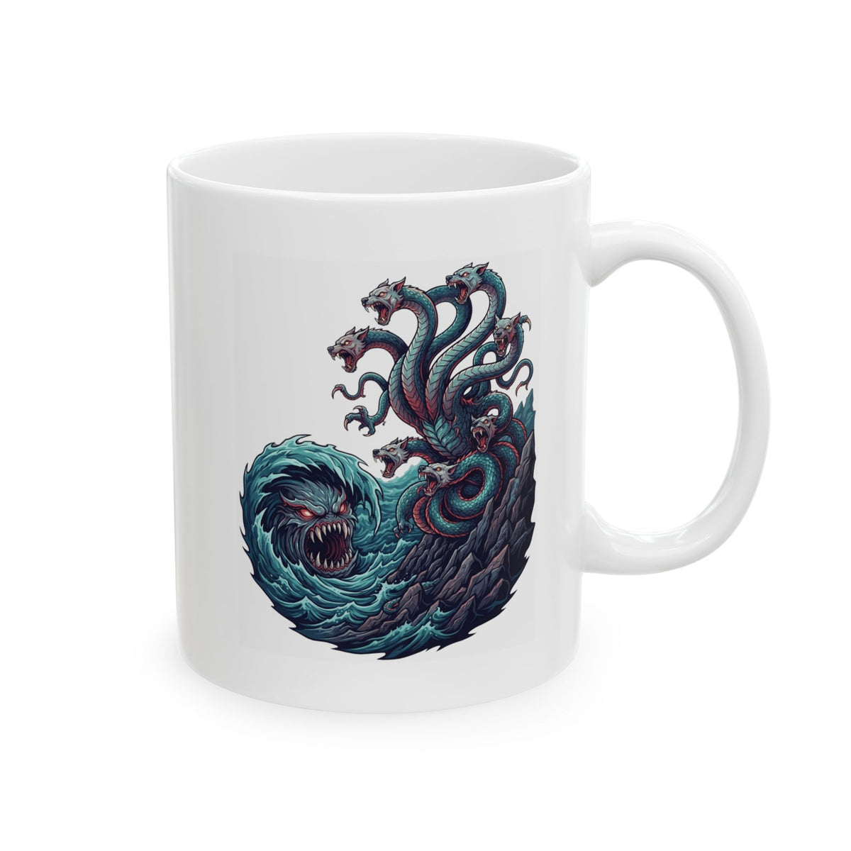 "Charybdis and Scylla (Greek Mythology)" White Ceramic Mug