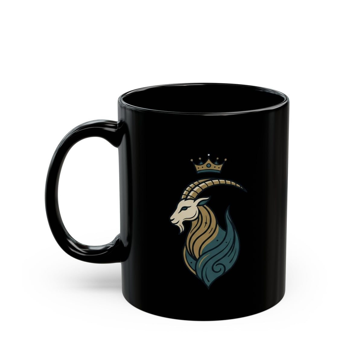 "Capricorn- The Sea-Goat Crest" Black Ceramic Mug — Graphic