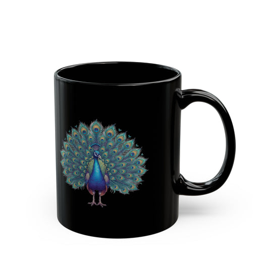 "Hippy Peacock" Black Ceramic Mug