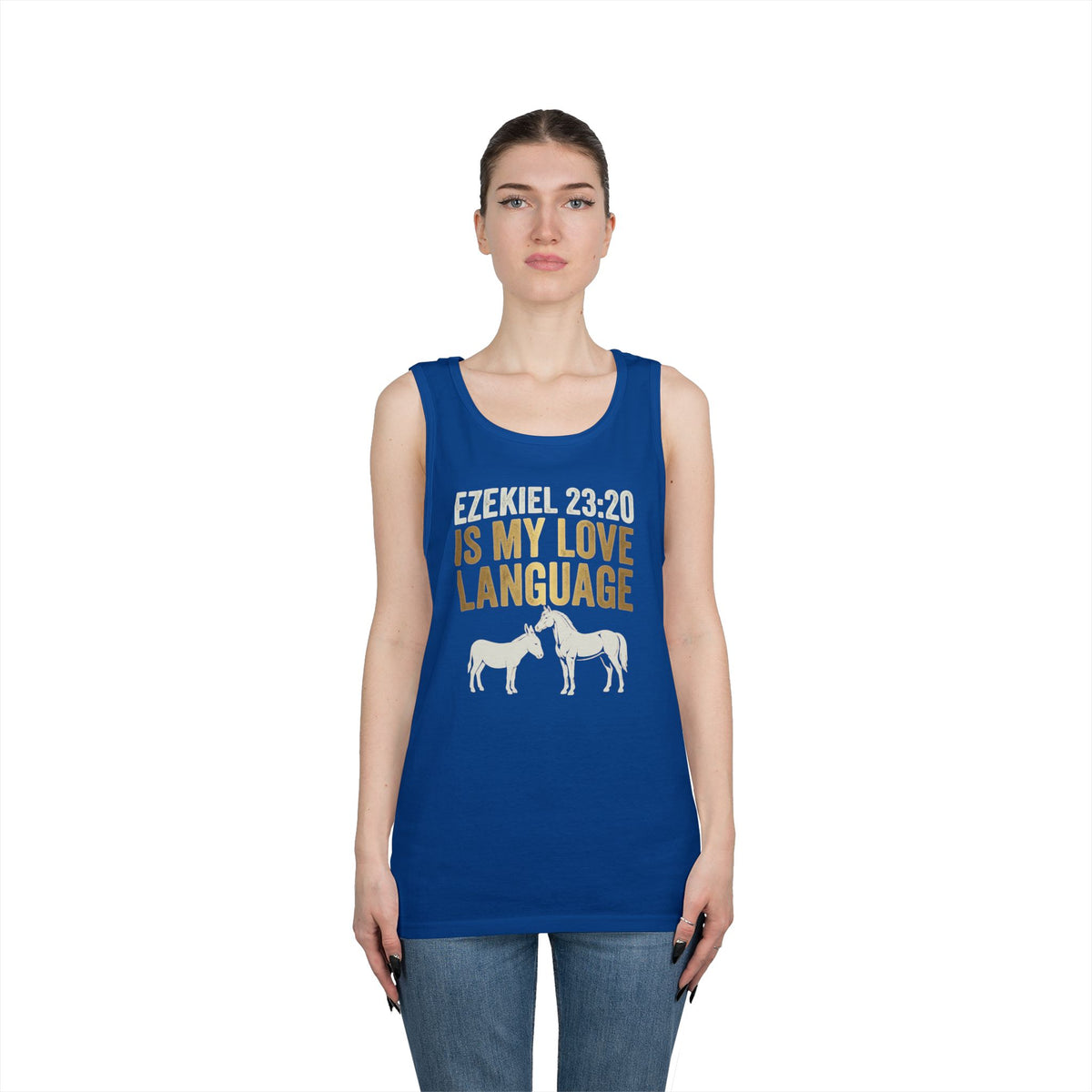 Color: Royal | Good Book Series Ezekiel 23 20 Love Language Tank Top