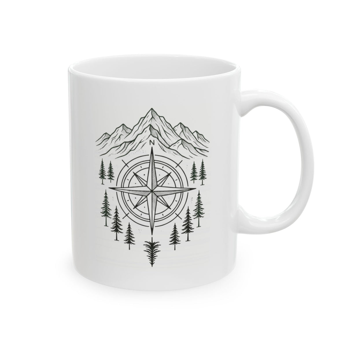 "Compass" White Ceramic Mug