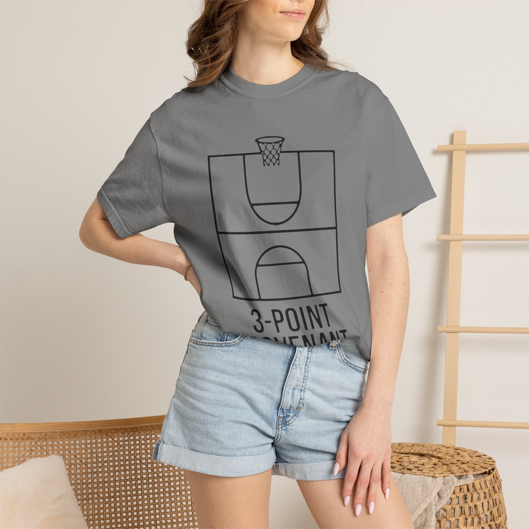 “3‑Point Covenant: Faith, Family, Free Throws" Unisex Garment-Dyed T-shirt