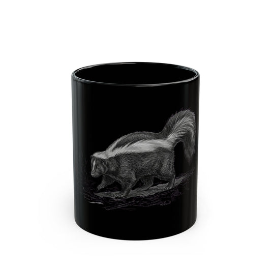 "Pencil Sketch Art Skunk" Black Ceramic Mug