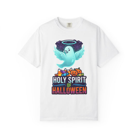 Color: White | Holy Spirit of Halloween Unisex Garment-Dyed Tee