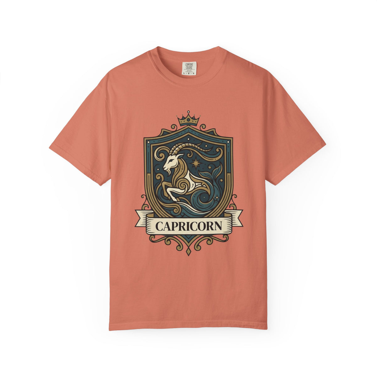 "Capricorn- The Sea-Goat Crest" Unisex Garment-Dyed Tee