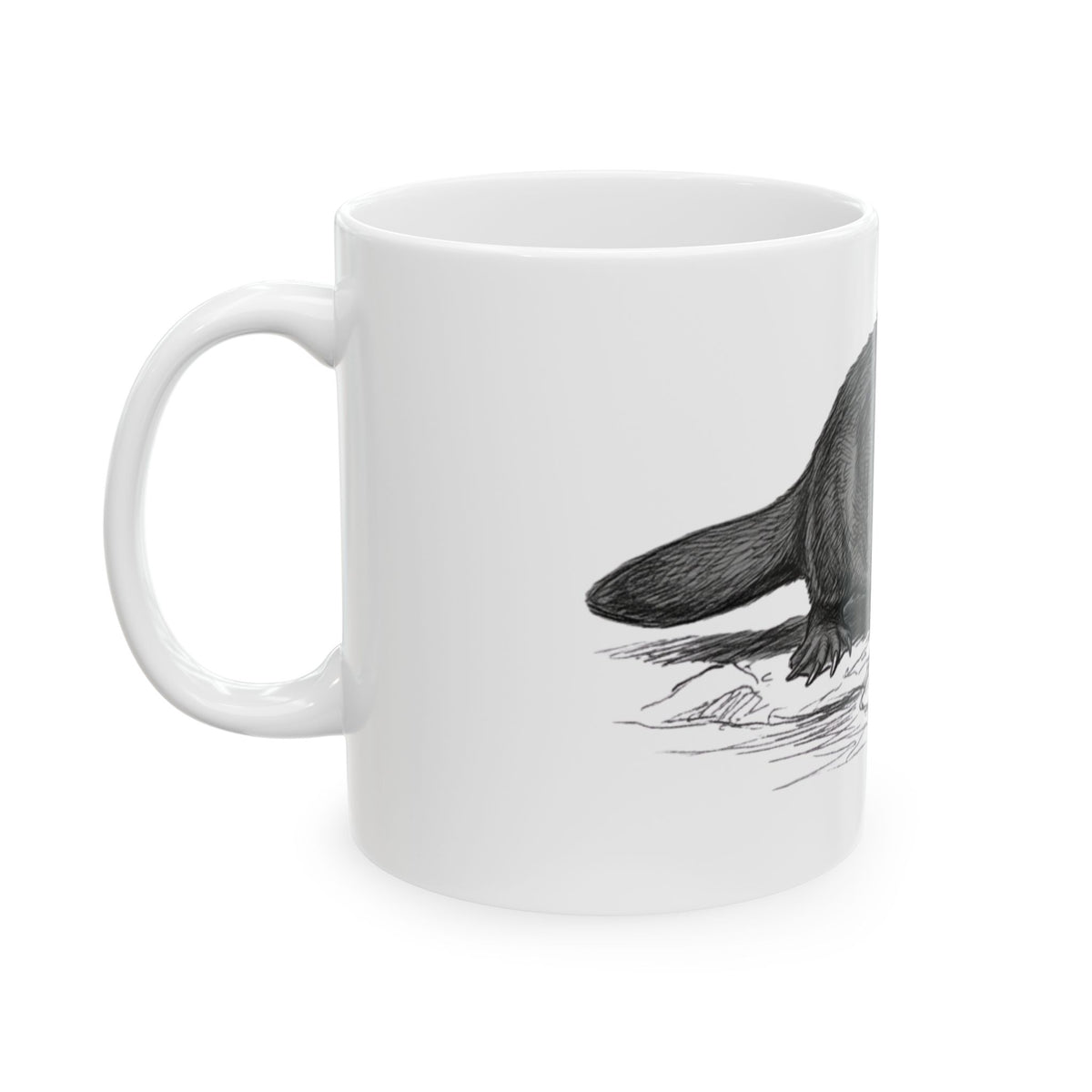 "Pencil Sketch Art Platypus" White Ceramic Mug