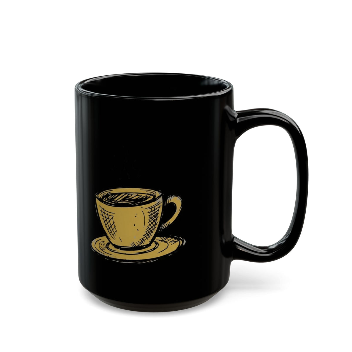 "Happy Coffee" Black Ceramic Mug — Graphic