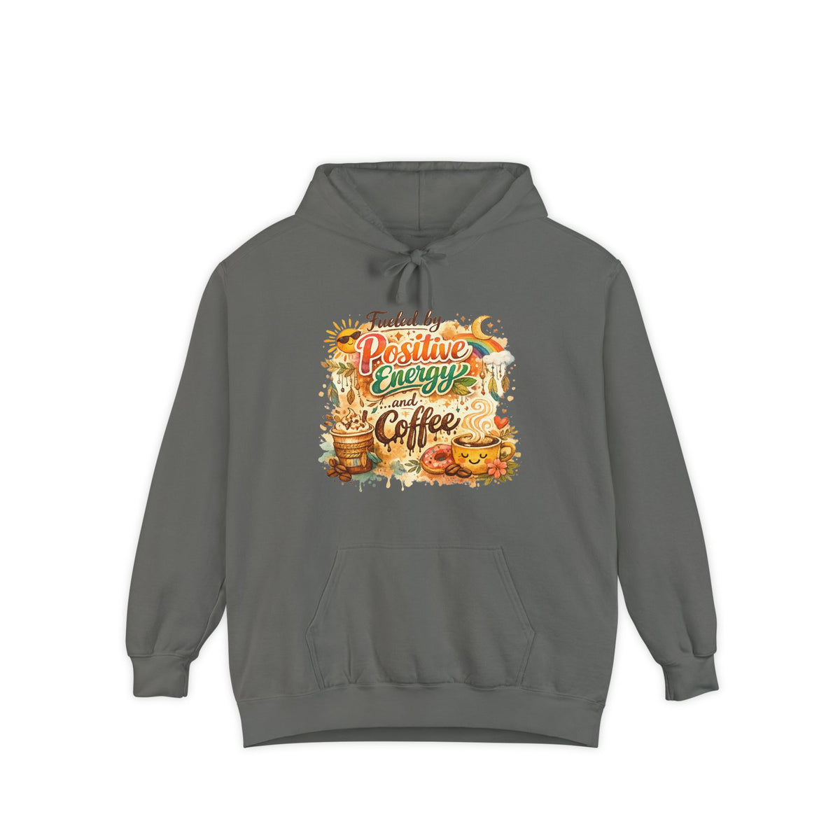 Color: Grey | Positive Energy (It's Just Coffee) | Garment-Dyed Hoodie — AttitudeShirts