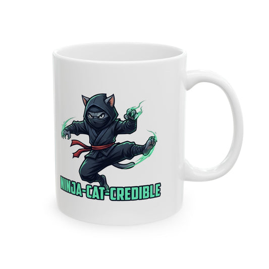 "Ninja Cat Credible" White Ceramic Mug