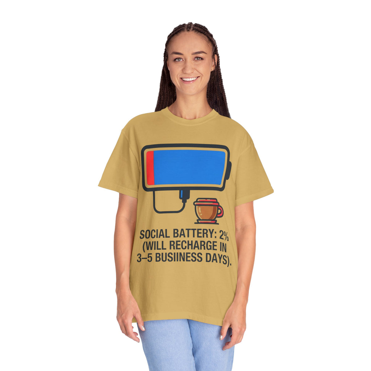 Color: Mustard | Social Battery Unisex Garment-Dyed Tee