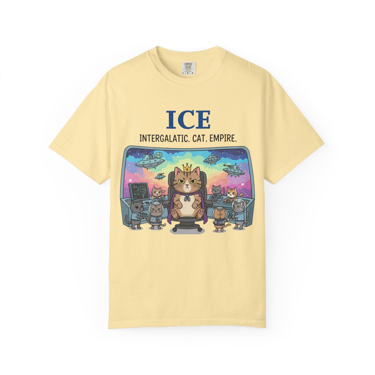 Color: Banana | ICE (Intergalactic Cat Empire) Unisex Garment-Dyed T-shirt
