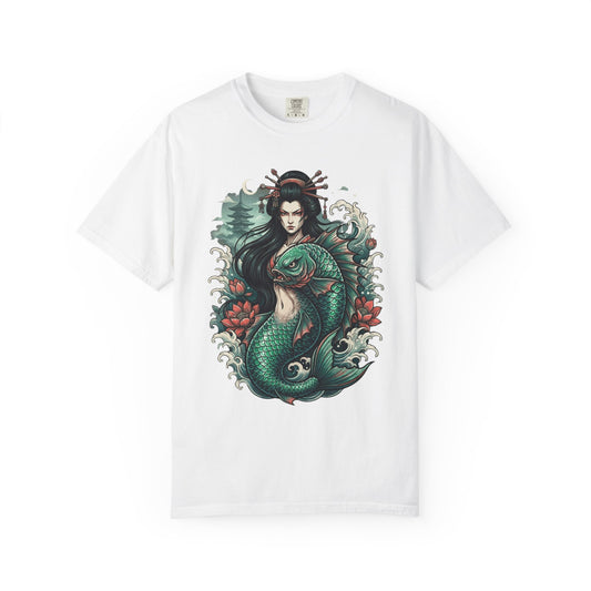 Color: White | Ningyo (Japanese Folklore) Unisex Garment-Dyed Tee