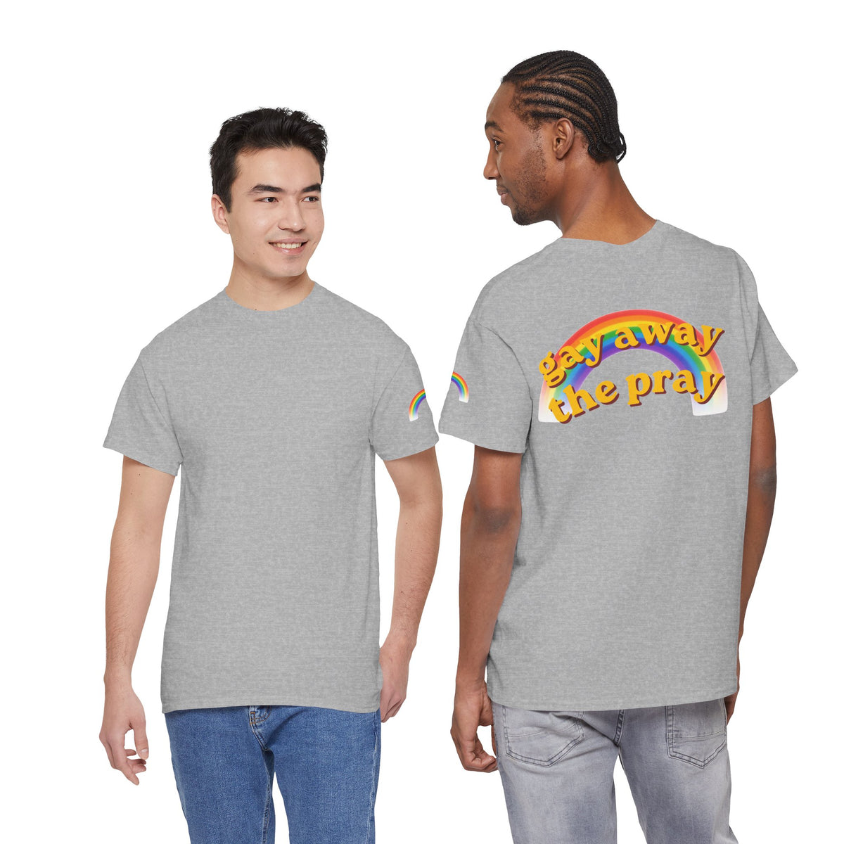 Color: Sport Grey | Gay Away the Pray Premium Graphic Tee