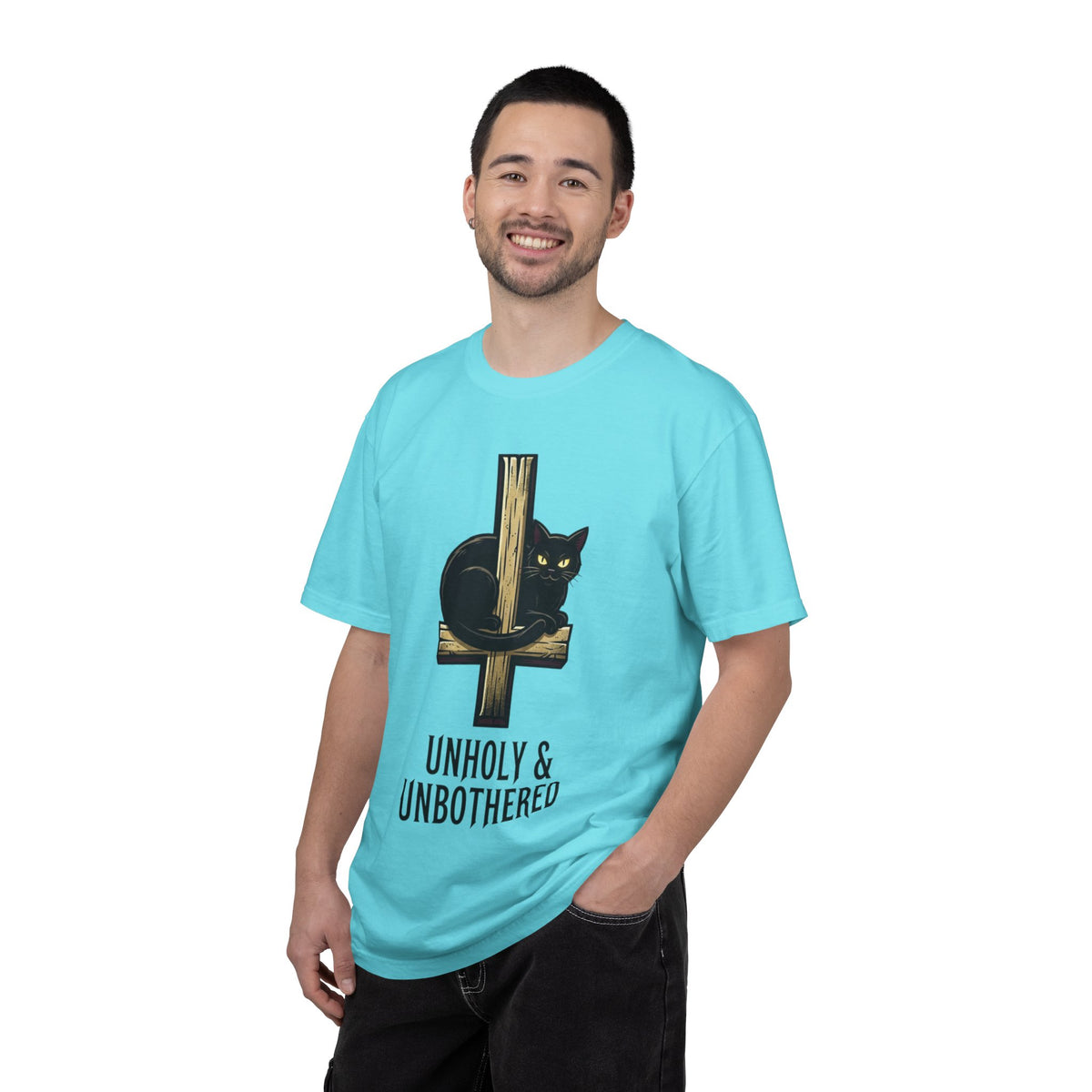 Color: Lagoon Blue | Unholy and Unbothered Unisex Garment-Dyed Tee