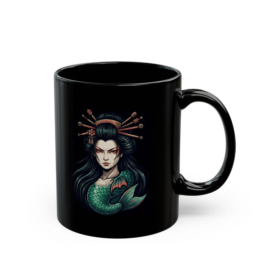 "Ningyo (Japanese Folklore)" Black Ceramic Mug — Graphic