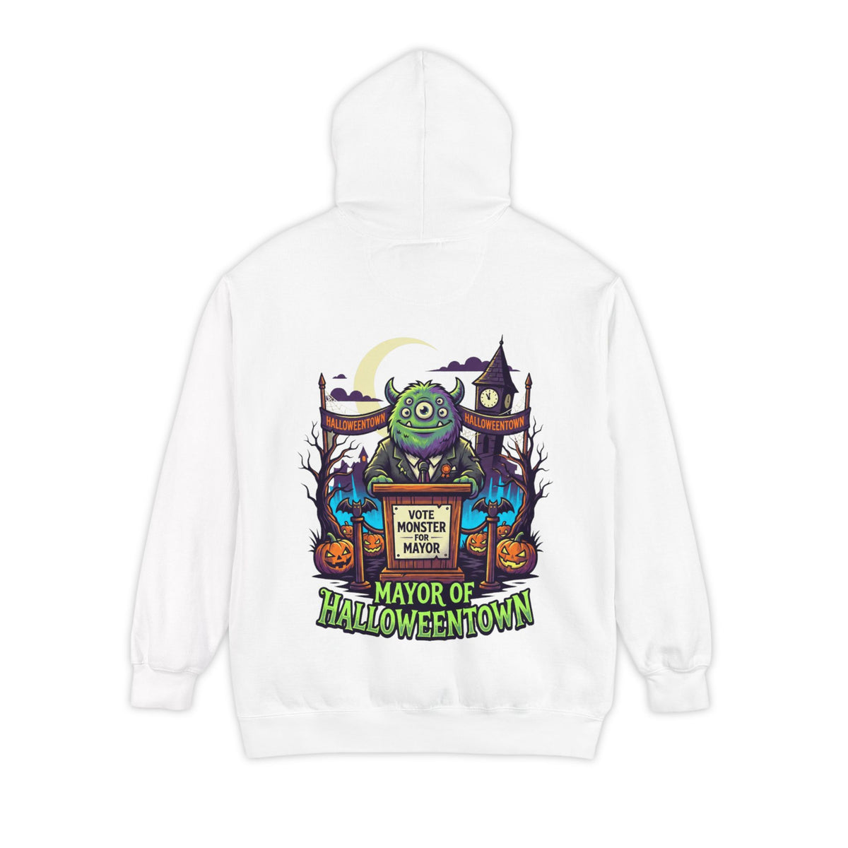 Color: White | Vote Monster For Mayor Garment-Dyed Hoodie