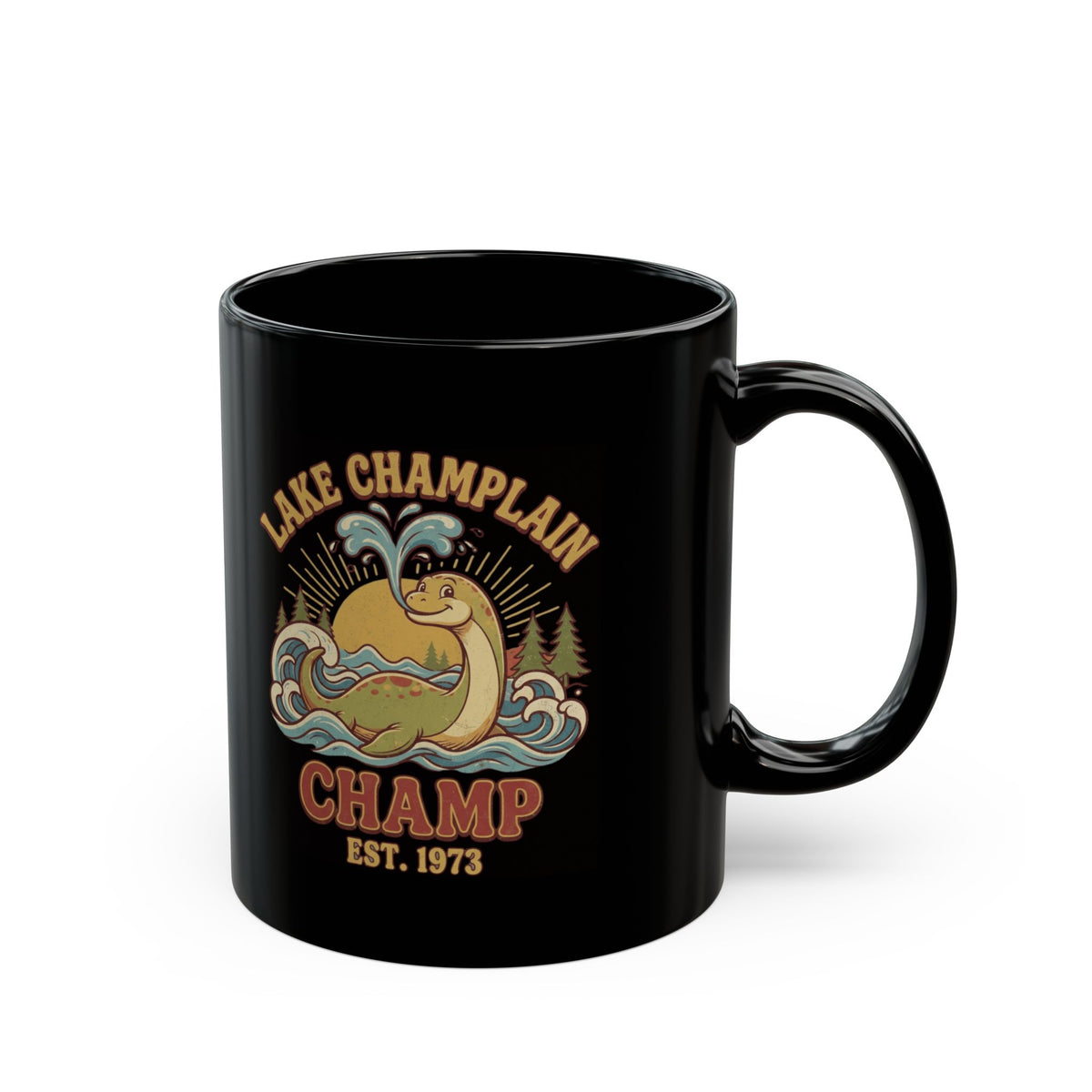 "Champ (Lake Champlain)" Black Ceramic Mug