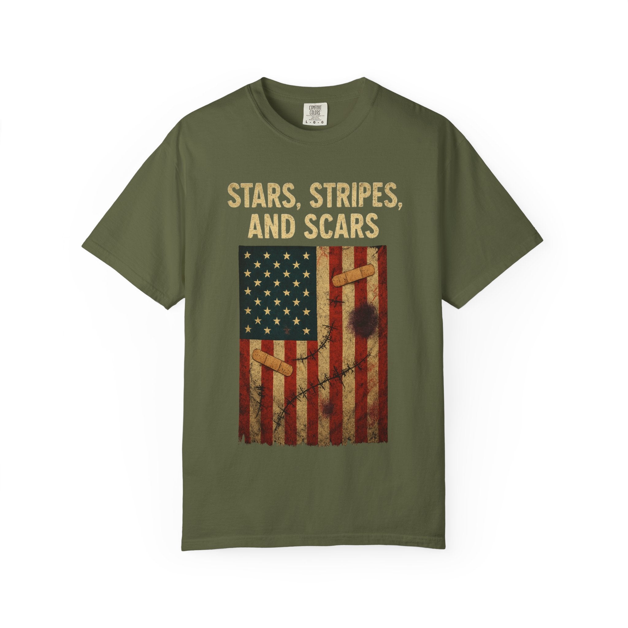 "STARS, STRIPES, AND SCARS" Unisex Garment-Dyed T-shirt