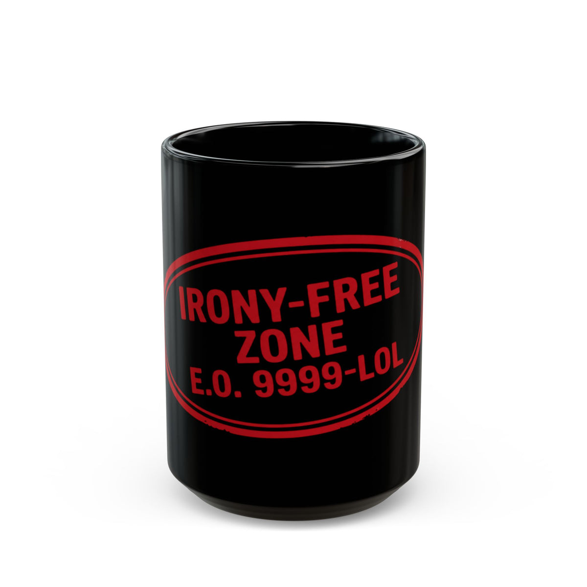 "Irony Free" Black Ceramic Mug — Graphic