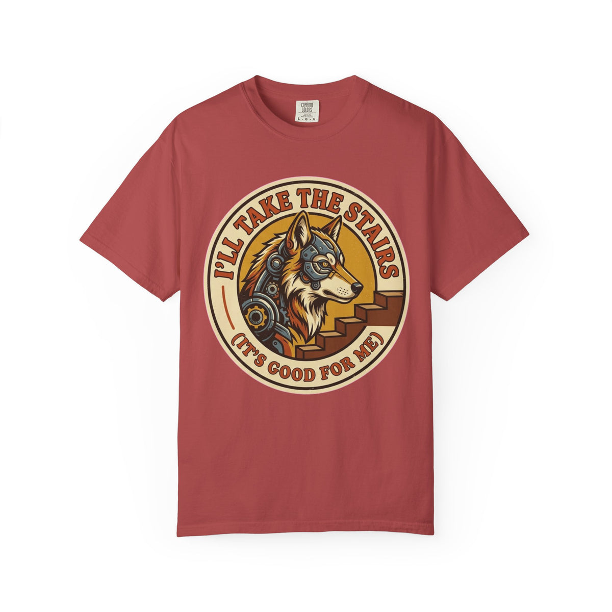 Color: Crimson | Take the Stairs Unisex Garment-Dyed Tee