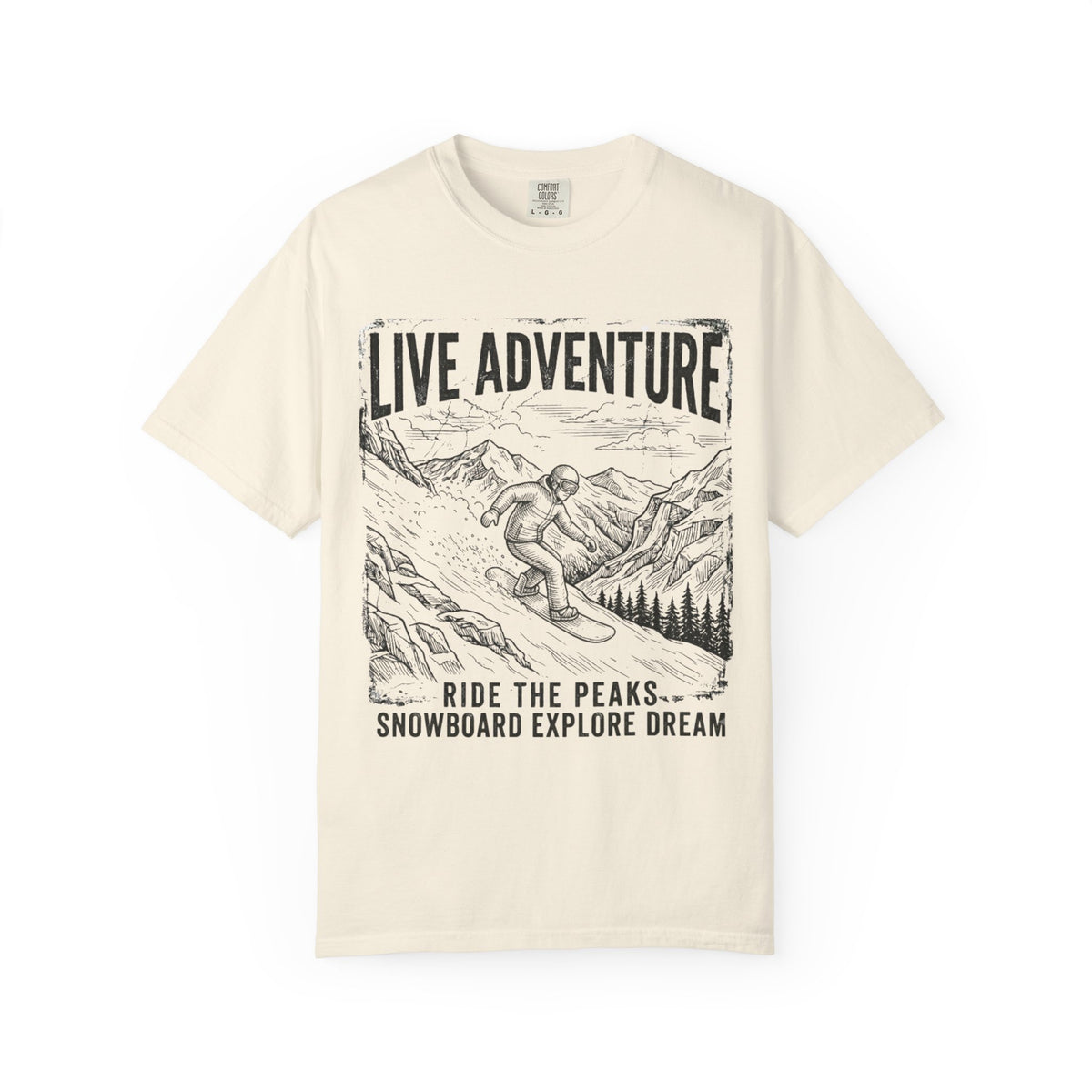 Color: Ivory | Live Adventure - Snowboard Unisex Garment-Dyed Tee