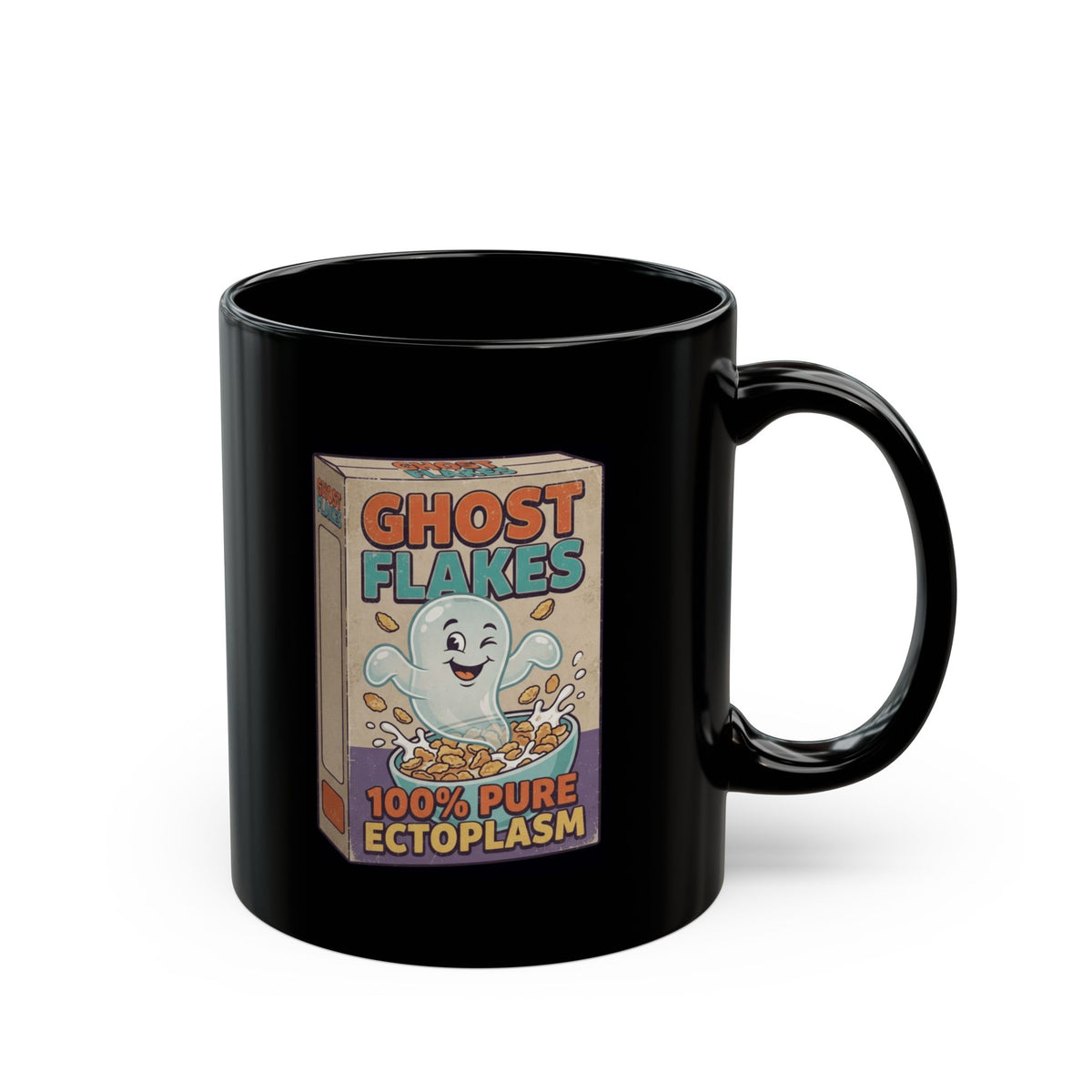 "Ghost Flakes" Black Ceramic Mug
