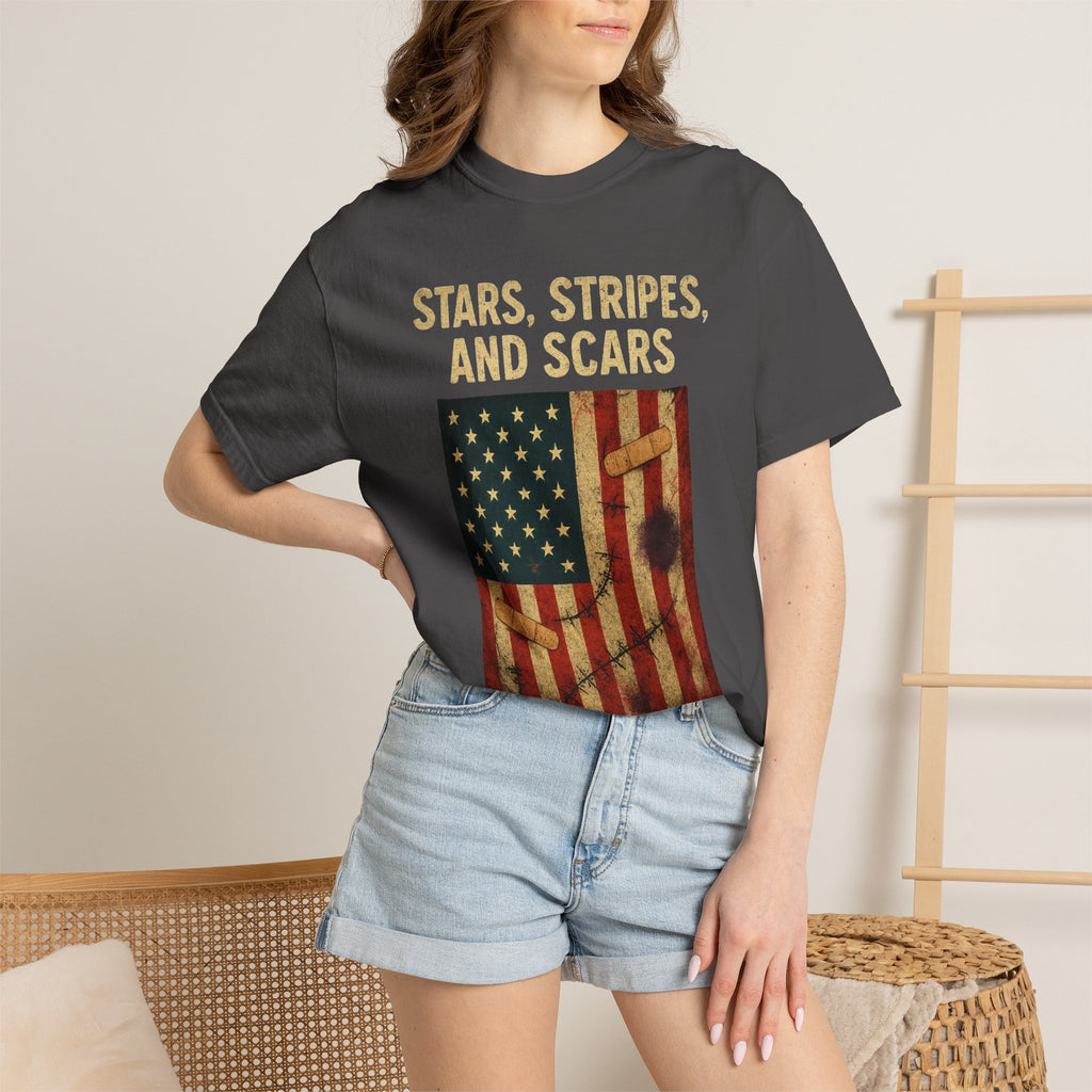 "STARS, STRIPES, AND SCARS" Unisex Garment-Dyed T-shirt