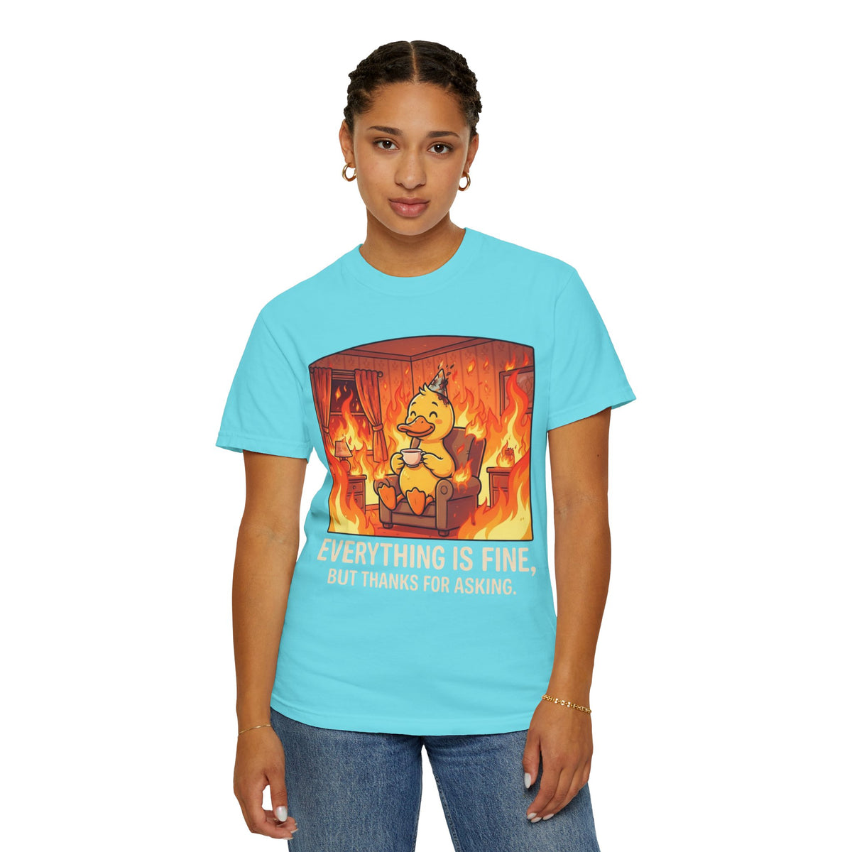 Color: Lagoon Blue | Everything Is Okay Unisex Garment-Dyed Tee