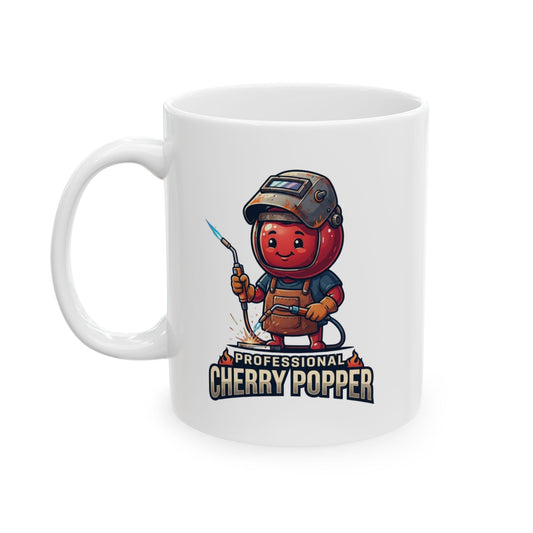 "Professional Cherry Popper" White Ceramic Mug
