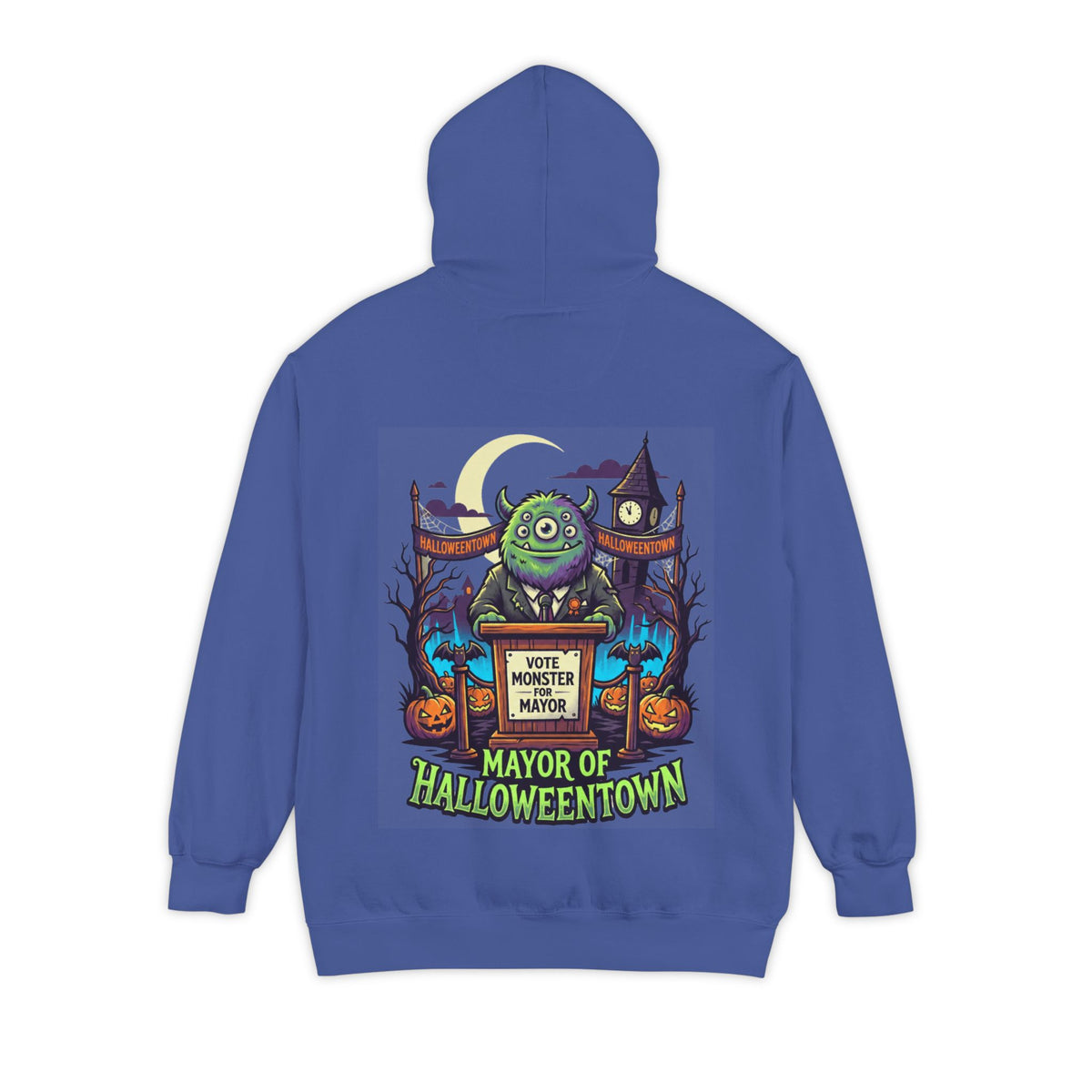 Color: Flo Blue | Vote Monster For Mayor Garment-Dyed Hoodie