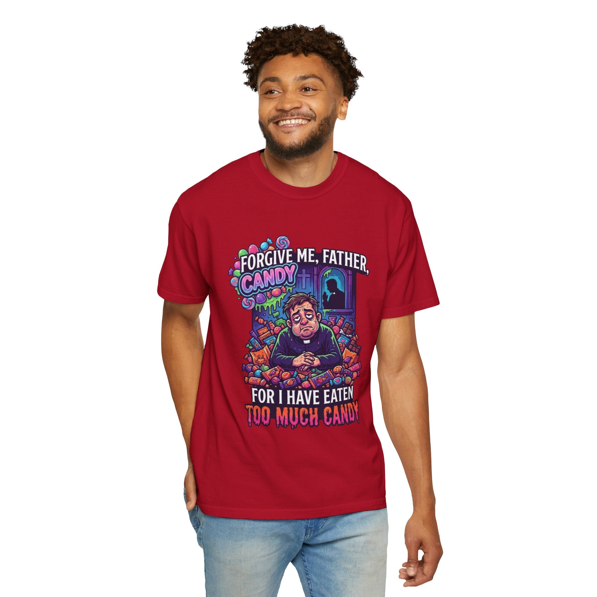 "Forgive Me Father Too Much Candy" Unisex Garment-Dyed Tee