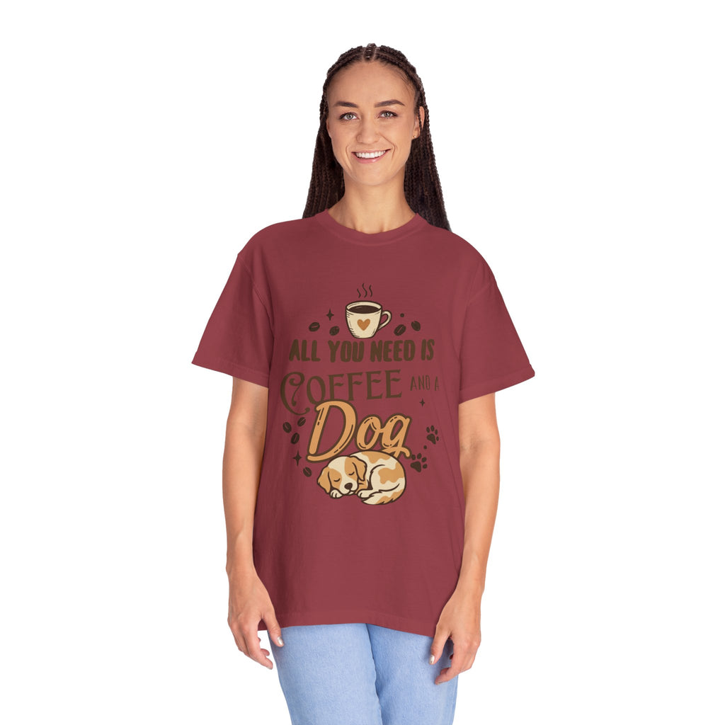 "Coffee and a Dog" Unisex Garment-Dyed Tee