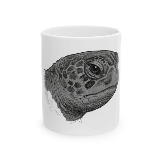 "Pencil Sketch Art Sea Turtle" White Ceramic Mug — Graphic