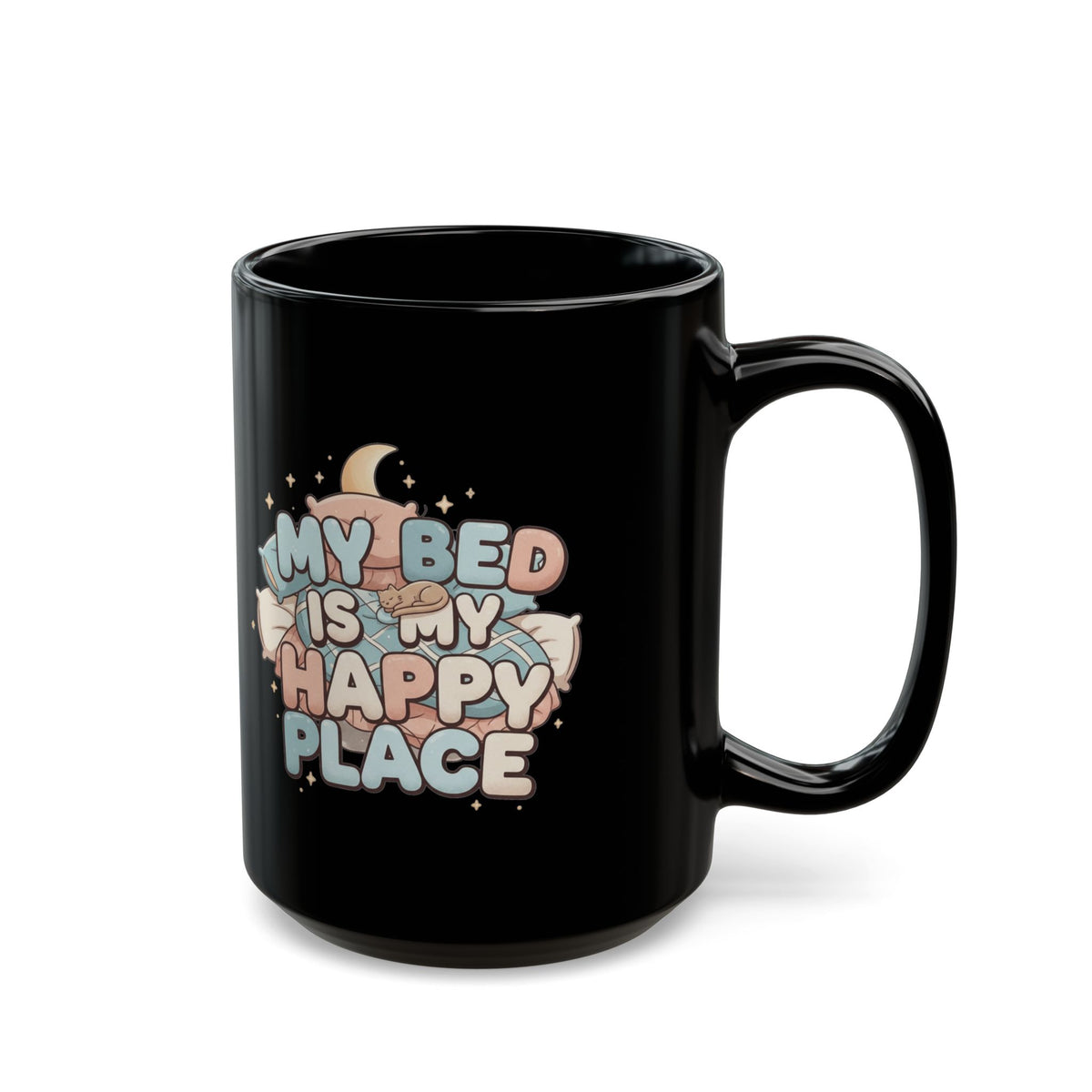 "My Bed is My Happy Place" Black Ceramic Mug
