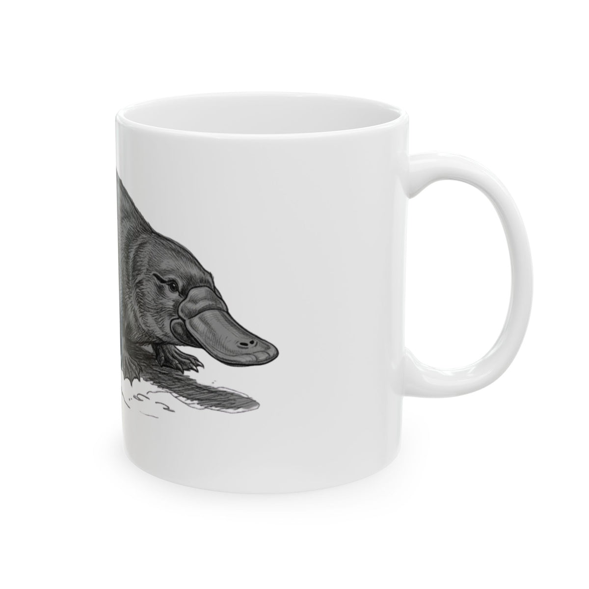 "Pencil Sketch Art Platypus" White Ceramic Mug
