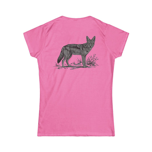 Color: Azalea | Pencil Sketch Art Coyote Women's Tee