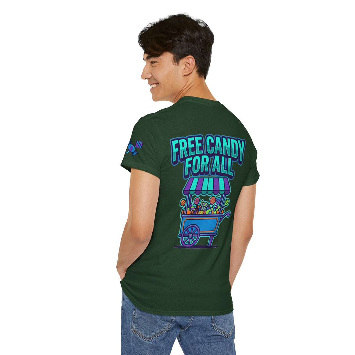 Color: Forest Green | Free Candy For All Premium Graphic Tee