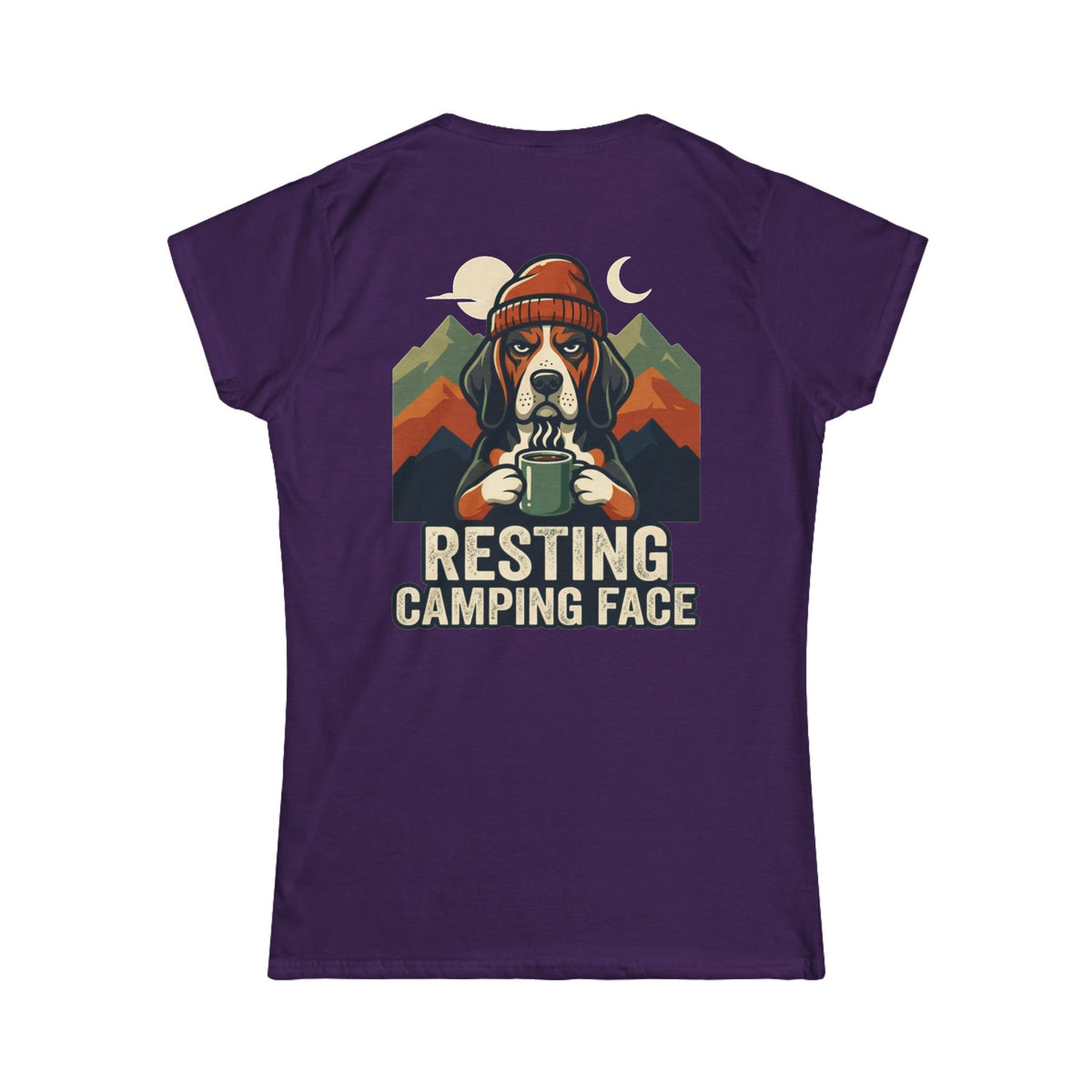 Color: Purple | Resting Camping Face Women's Tee